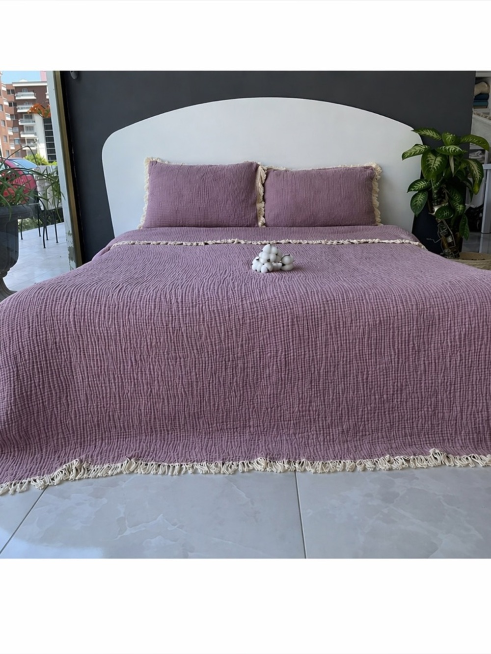 BED SET Plum Muslin 4 Layers Bedspread 100% Turkish Cotton Reversible